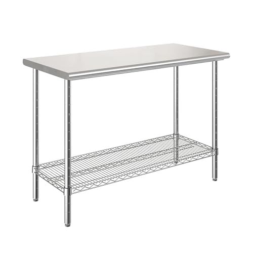 Seville Classics Commercial Work Table Island Utility Cart Prep Station, for Restaurant, Kitchen, Warehouse, Garage, Hotel, Home, Stainless-Steel Top NSF , 49