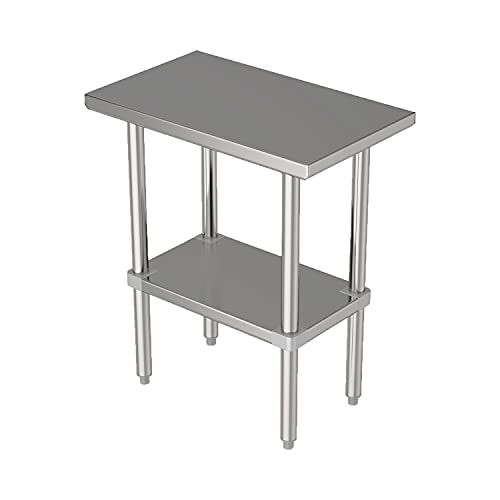 GSW Commercial Flat Top Work Table with Stainless Steel Top, 1 Galvanized Undershelf & Adjustable Bullet Feet, 24