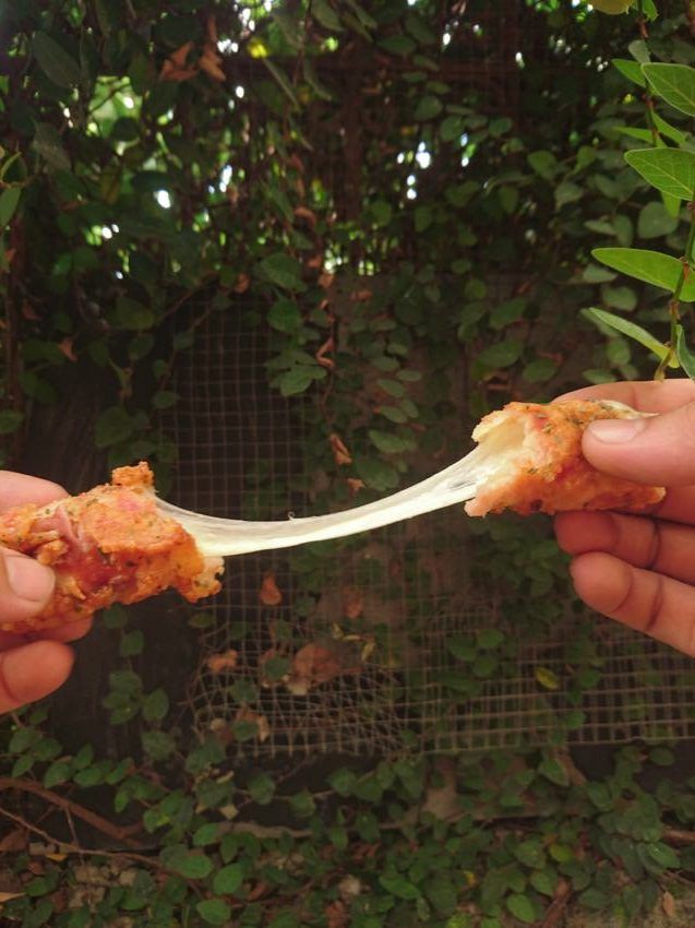 bacon wrapped mozzarella pulled apart