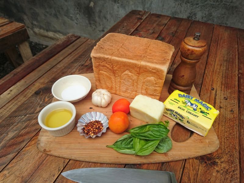 Basil and Tomato Grilled Cheese Ingredients