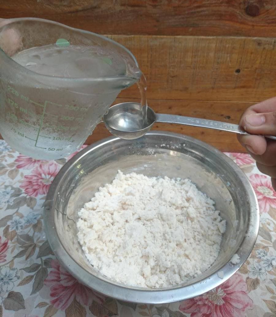 adding ice cold water to shortening