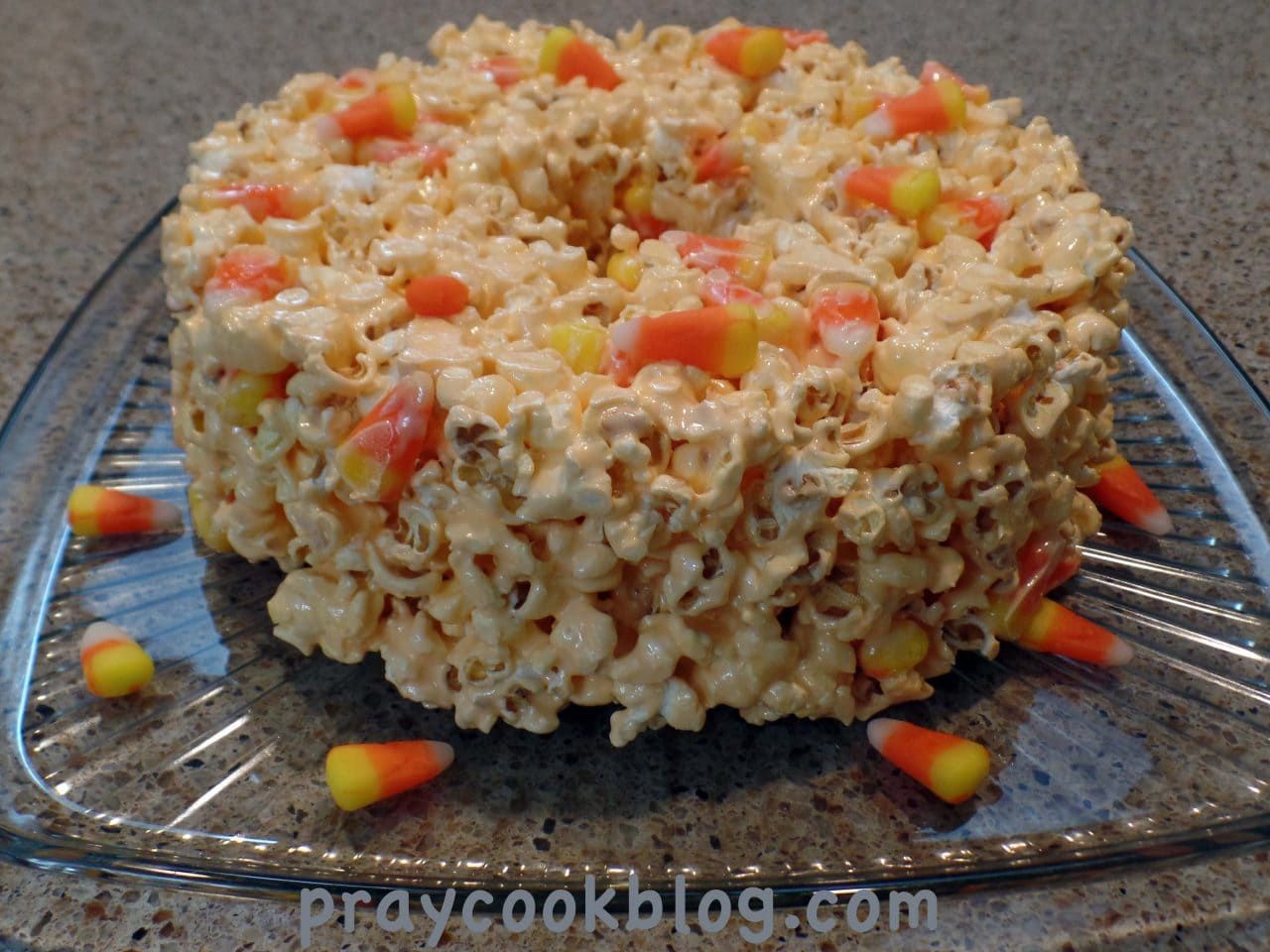 Candy Corn Popcorn Cake