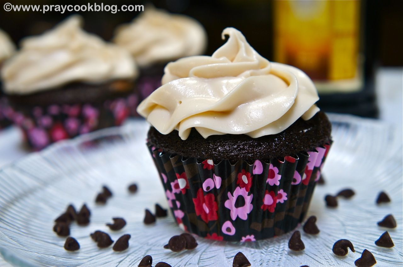 Chocolate Chip Mousse Cupcakes with Kahlua Cream Frosting