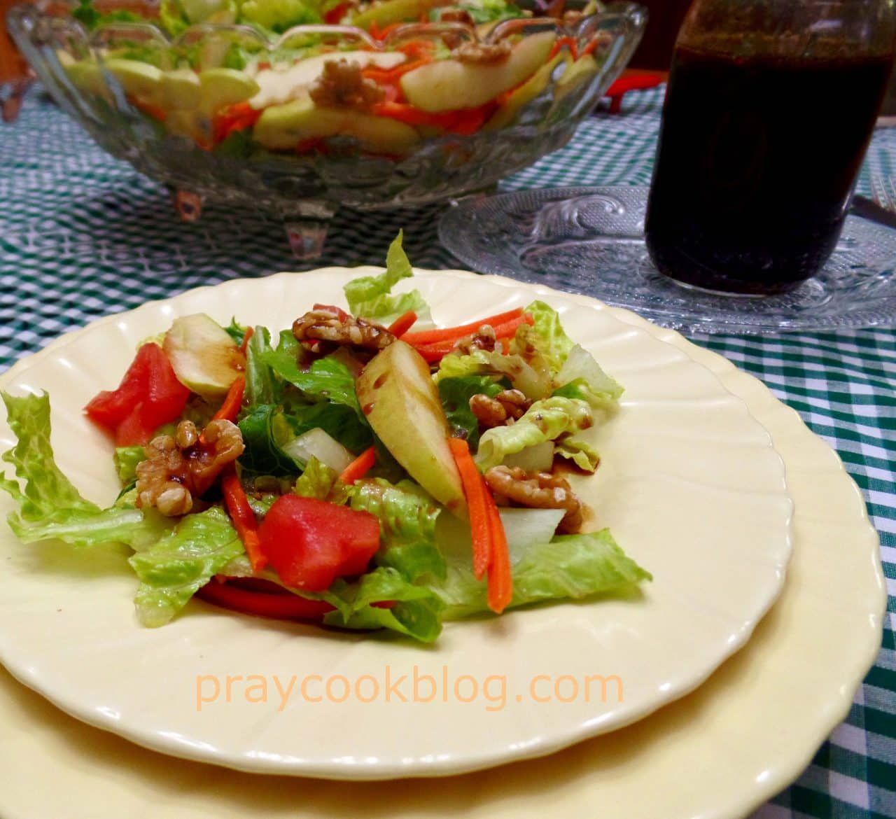 Homemade Apple Balsamic Vinaigrette on an Apple Walnut Salad